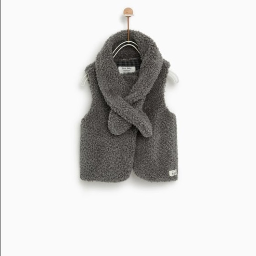 ZARA Baby Girl Fleece Vest with Scarf (Dark Grey)